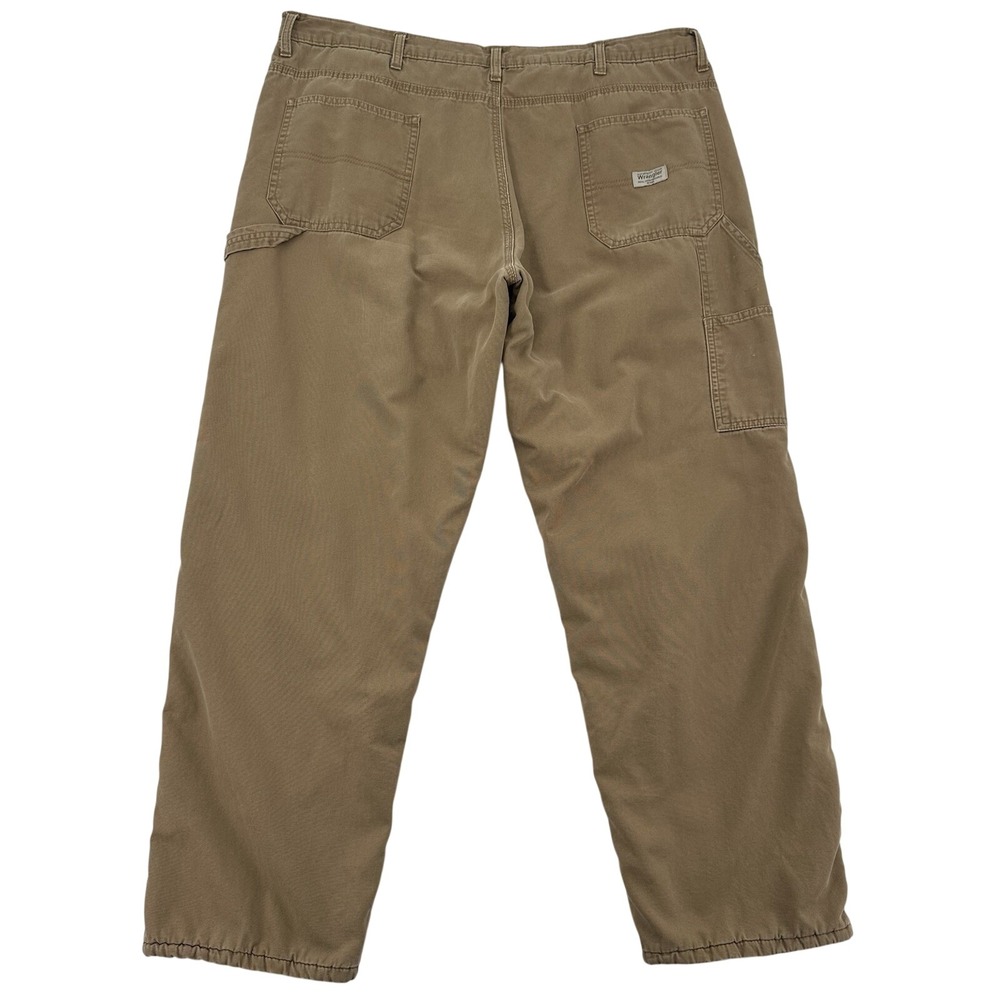 Wrangler Mens Fleece Lined Carpenter Pants Tan Khaki Canvas Workwear 40x32 Work